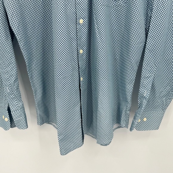 Peter Millar Crown Finish Geometric Dress Shirt Blue White Cotton Mens Large - Picture 8 of 10